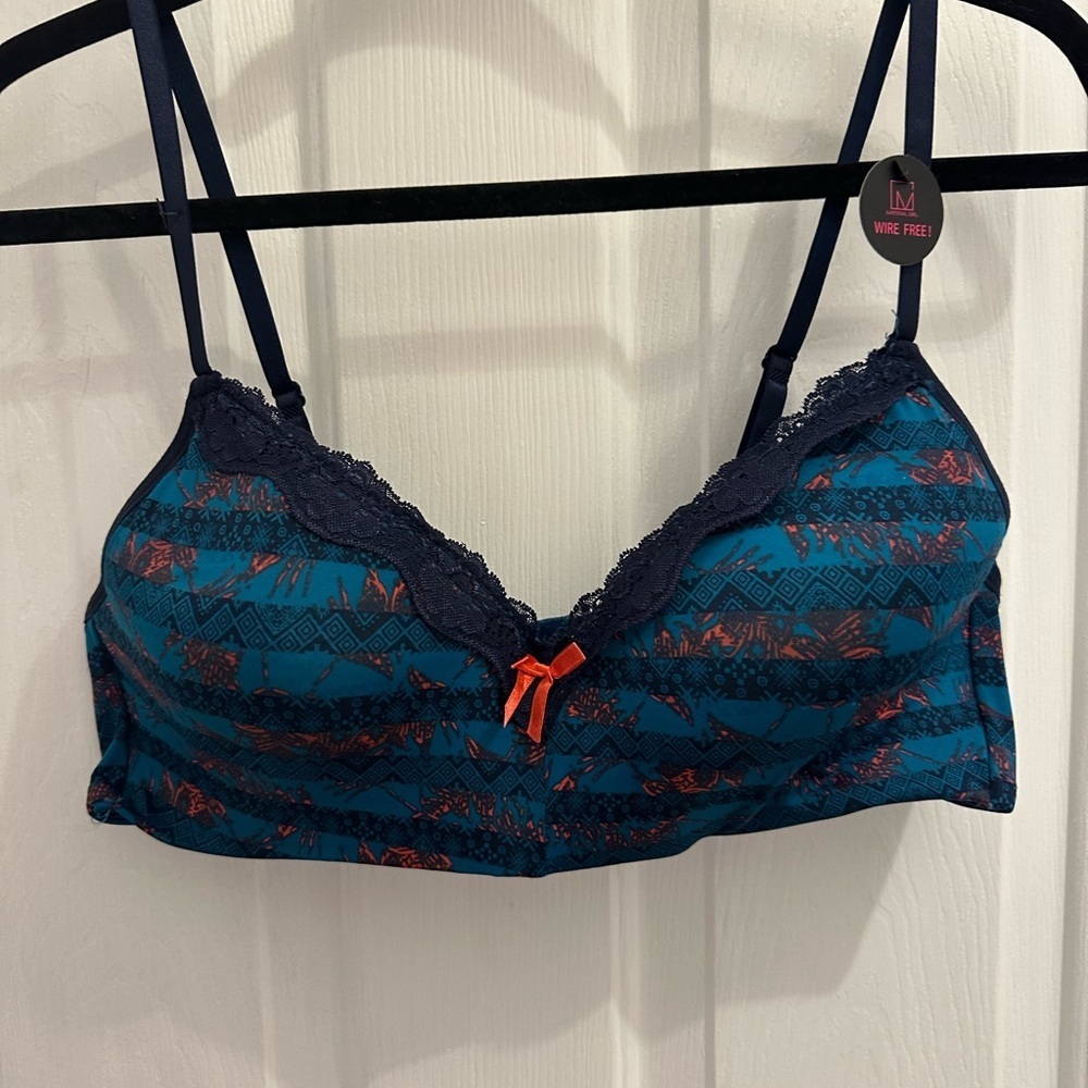 Material Girl Blue and Orange Soft Bra with Adjustable Straps